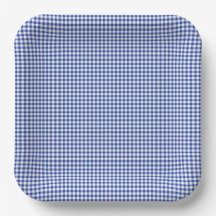 Gingham Blau Weiße Vornehme Hummer-Backofen Sommer Pappteller