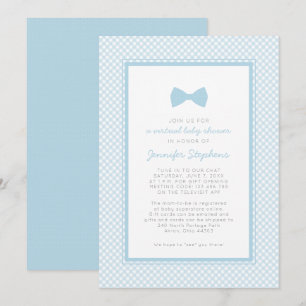 Gingham-blaue Fliege virtuelle Babyparty Einladung