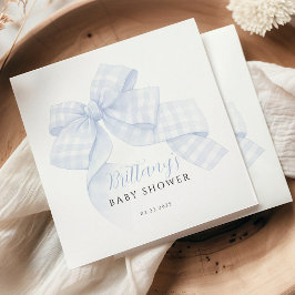 Gingham Blaues Schleifen-Baby-Shower-Papier-Tücher Serviette