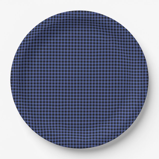 Gingham Blue Black Classic Zeitloser Preppy Chic Pappteller (Vorderseite)