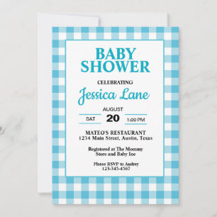 Gingham Blue Kariert Baby Shower Einladung