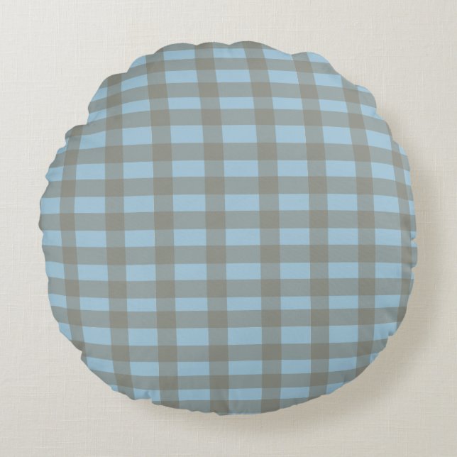 Gingham Blue  Rundes Kissen (Vorderseite)