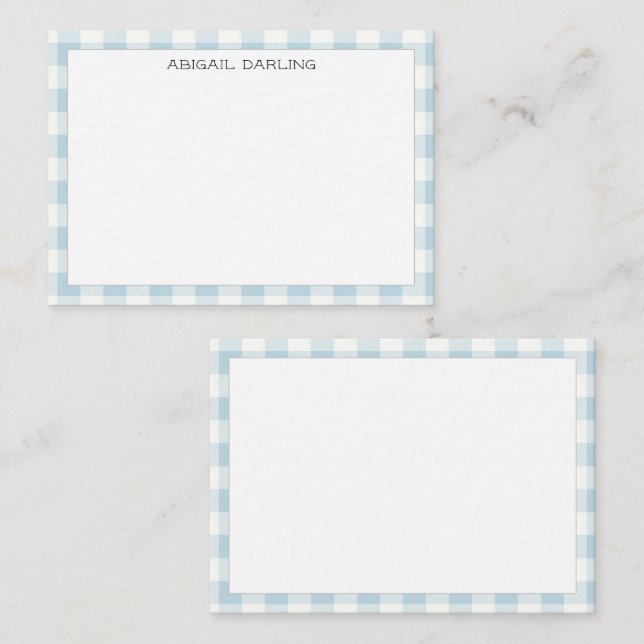 Gingham Blue Simple Modern Thin Border Mitteilungskarte (Vorne/Hinten)