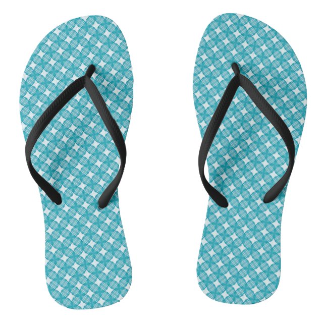 Gingham Blue und White Flip Flops (Fußbett)