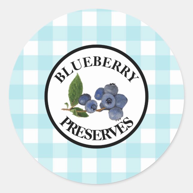 Gingham Blueberry Preserve Runder Aufkleber (Vorderseite)
