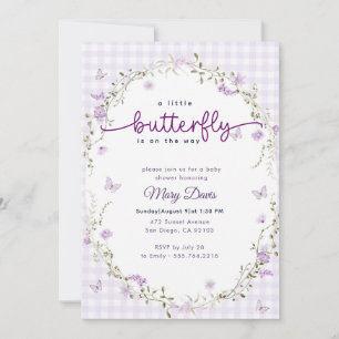 Gingham Boho Frühling Lavendel Schmetterling Baby  Einladung