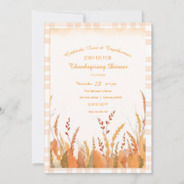 Gingham Boho Pampas Grass Rustikaler Erntedank Einladung