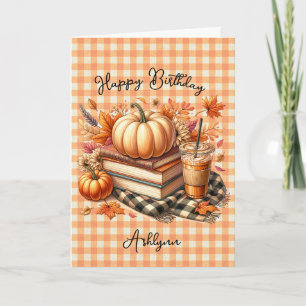 Gingham Books und Orange Pumpkin Spice zum Geburts Karte