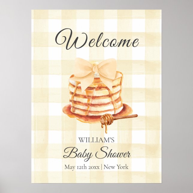 Gingham Bow Pancake Brunch Babydusche Willkommen Poster (Vorne)