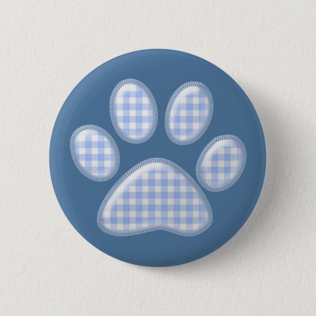 Gingham Cat Pfote - blau Button (Vorderseite)