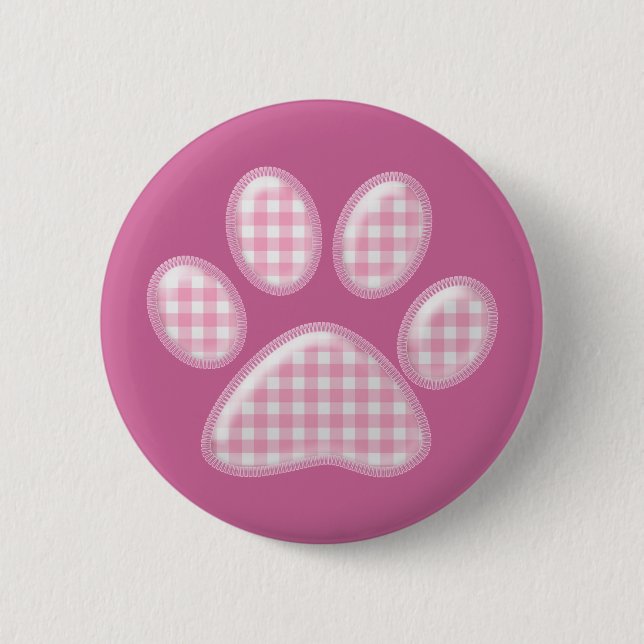 Gingham Cat Pfote - rosa Button (Vorderseite)