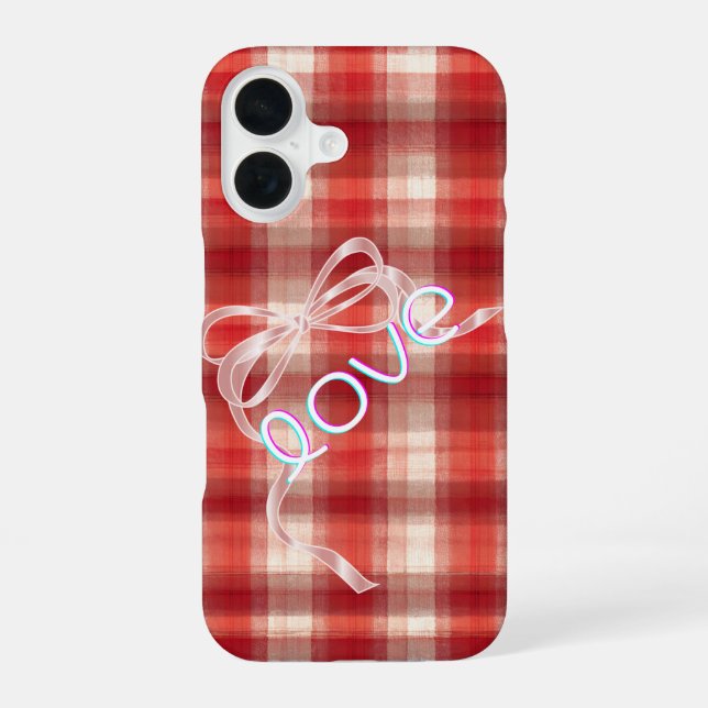 Gingham Check Love Ribbon Phone Case iPhone 16 Hülle (Rückseite)