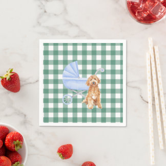 Gingham Check Puppy Golden doodl Baby Shower Napki Serviette