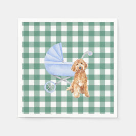 Gingham Check Puppy Golden doodl Baby Shower Napki Serviette