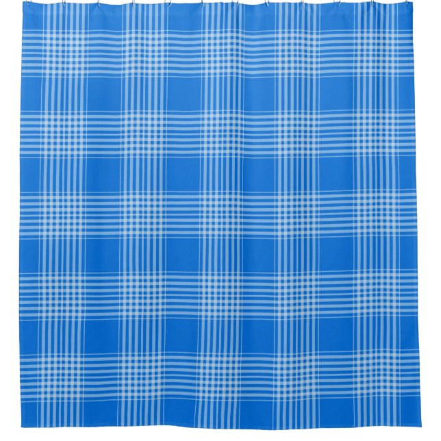 Gingham Checkered Blue and White Dusche Vorhang (Vorderseite)