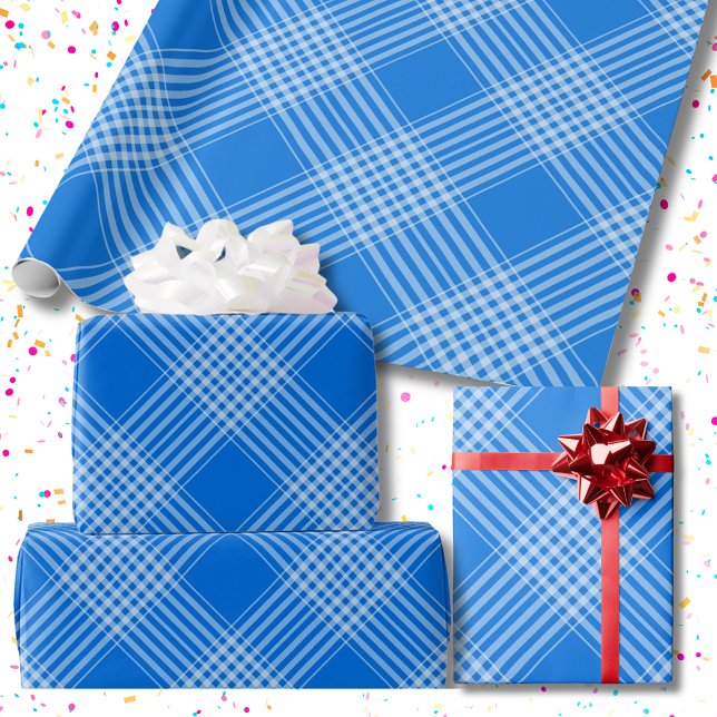 Gingham Checkered Blue und White Wrapping Paper Geschenkpapier (Gingham Checkered Blue and White Wrapping Paper)