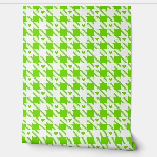Gingham Checkered Pattern Herzenplatten Tapete (Abrollen)