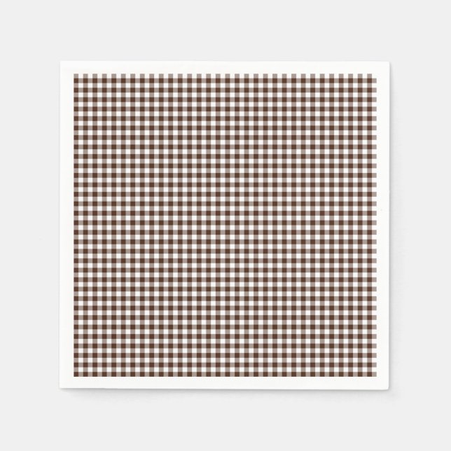 Gingham-Chocolate Brown Paper Napkins Serviette (Vorderseite)