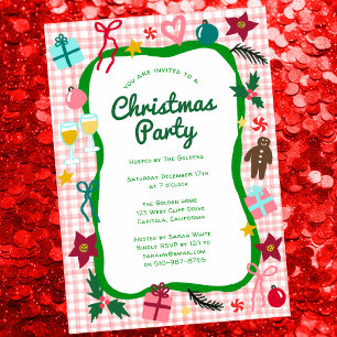 Gingham Christmas Quirky Whimsical CUSTOM Party Einladung