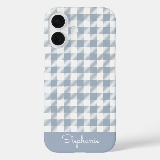 Gingham Coastal Plaid Preppy Check Blue White Name Case-Mate iPhone Hülle (Rückseite)