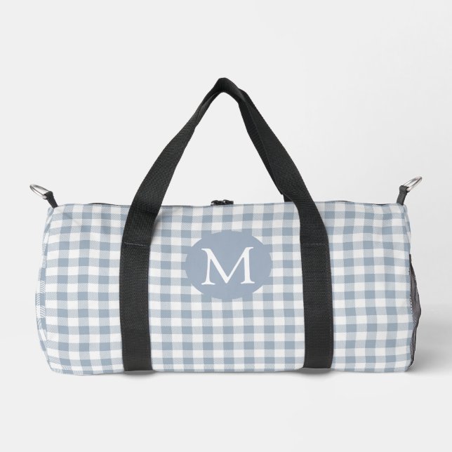 Gingham Coastal Preppy Check Blue White Monogram Duffle Bag (Vorderseite)