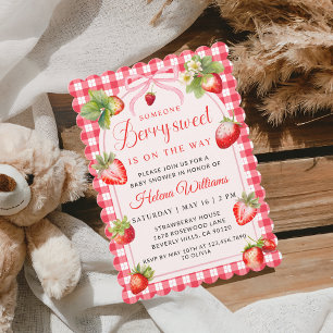 Gingham Coquette Berry Babyparty-Einladung Einladung