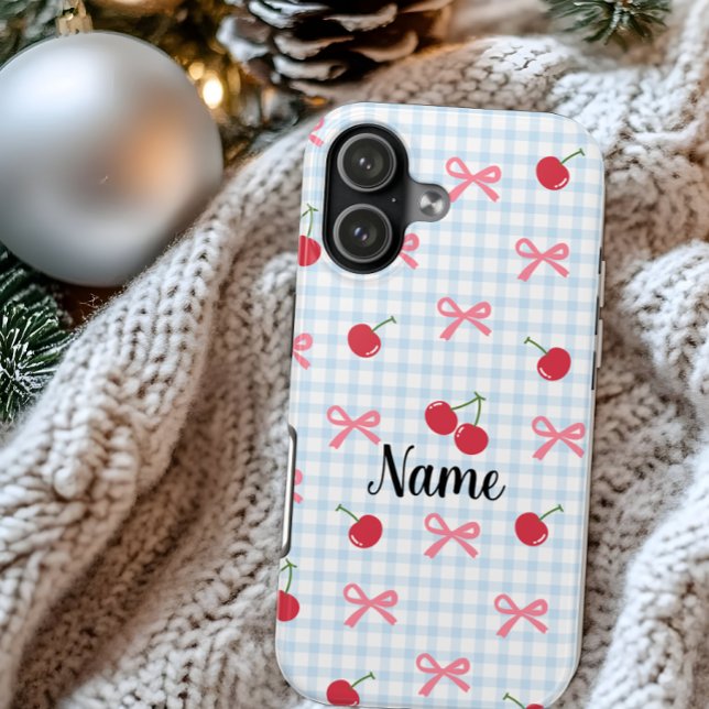 Gingham Coquette Bow Cherry iPhone Case  (Von Creator hochgeladen)