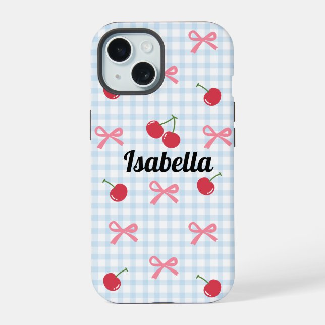 Gingham Coquette-Bow Cherry-iPhone-Hülle  iPhone 15 Hülle (Rückseite)