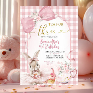 Gingham Coquette Rosa Florales Kaninchen Dritter G Einladung