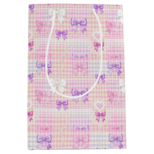 Gingham Coquette Schleifen Baby Shower Mädchen Geb Mittlere Geschenktüte