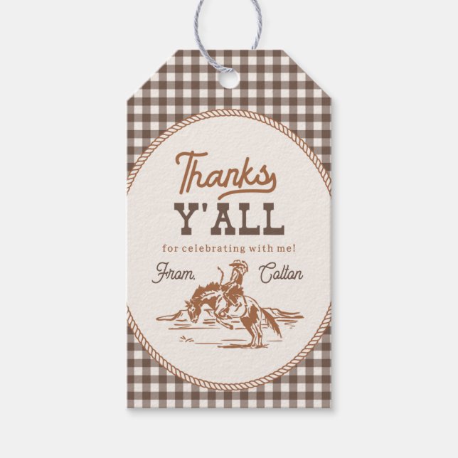 Gingham-Cowboy-Dankeschön-Anhänger Geschenkanhänger (Vorderseite)