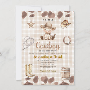 Gingham Cowboy ist auf dem Weg Baby Shower Einladung