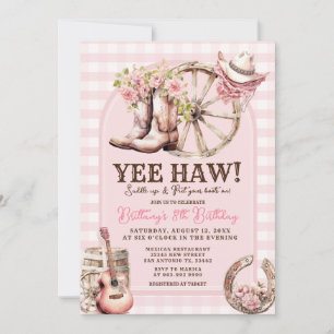 Gingham Cowgirl Western 8. Geburtstag Einladung