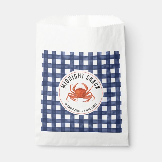 Gingham Crab Coastal Wedding Midnight Snack Geschenktütchen (Vorderseite)