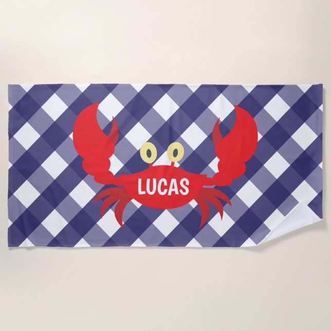 Gingham Crab Personalisiert Beach Handtuch (Vorderseite)