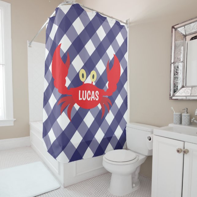 Gingham Crab Personalisiert Duschvorhang (Beispiel)