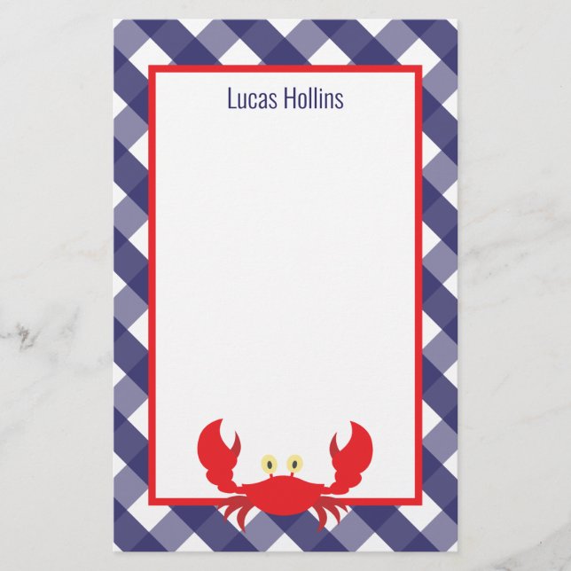 Gingham Crab Personalisiert Stationery (Vorderseite)