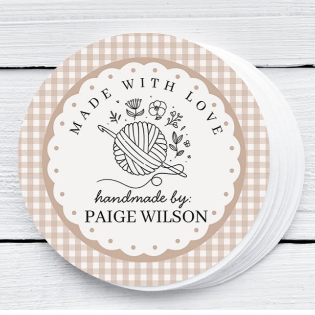 Gingham Crochet  Runder Aufkleber (Von Creator hochgeladen)