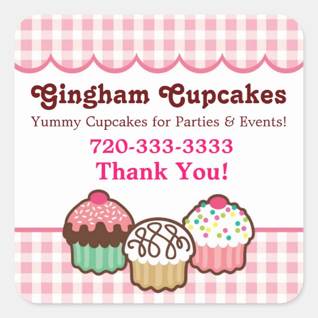 Gingham Cupcakes Danke Stickers (Vorderseite)
