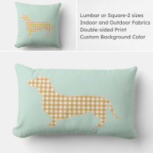 Gingham Dackel Silhouette Pillow - Mint und Tan