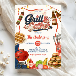 Gingham Denim Grill & Gather BBQ-Party Einladung