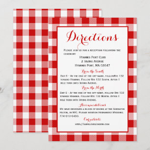 Gingham Directors Details Roter Karo Hochzeit Einladung
