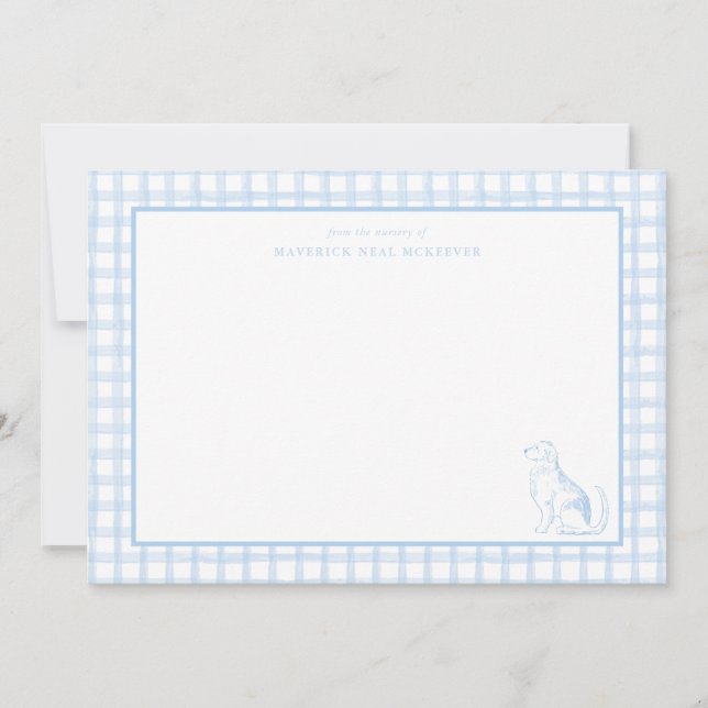 Gingham Dog Baby Boy | Nursery of Stationery Dankeskarte (Vorderseite)