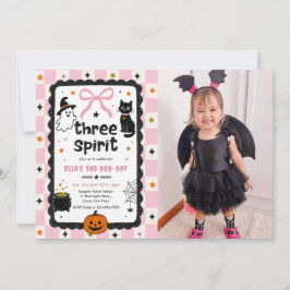 Gingham Drei oder Spirit Halloween Geburtstagsfoto Einladung