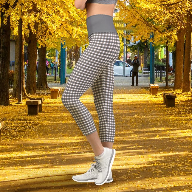 Gingham Dunkelgrau Capri Leggings (Gingham Dark Grey Capri Leggings)