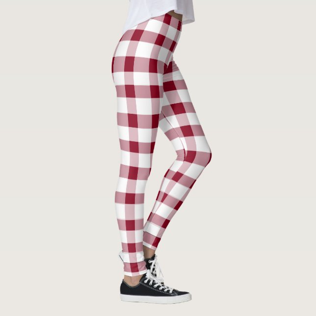 Gingham Elegant Christmas Pattern Red White Leggings (Rechts)