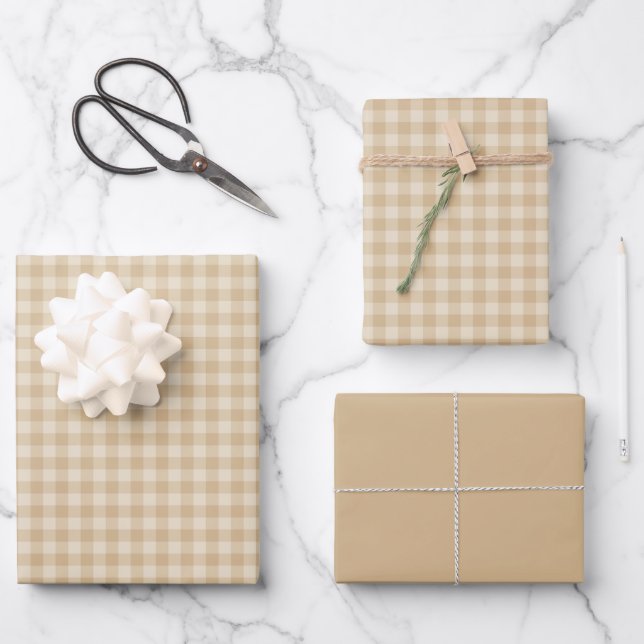 Gingham Elegant Cream - Papierfolien Geschenkpapier Set (Vorderseite)