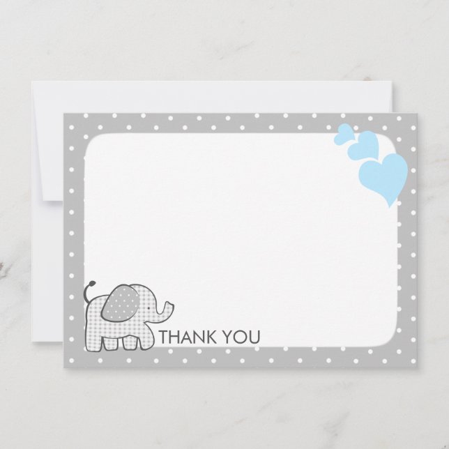 Gingham Elephant Baby Blue und Gray Vielen Dank Dankeskarte (Vorderseite)