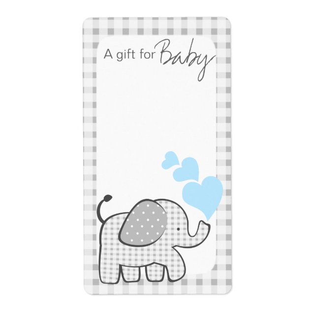 Gingham Elephant Book Tags Blue Hearts (Vorne)