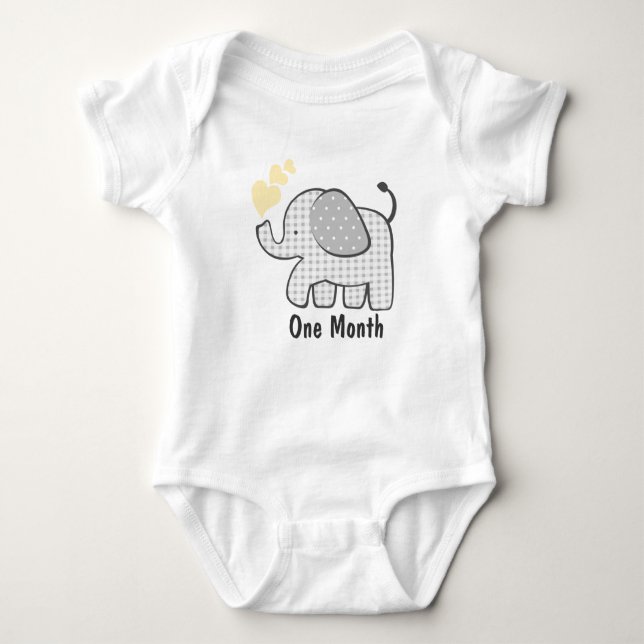 Gingham Elephant Erster Monat Baby Strampler (Vorderseite)